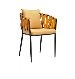 Chaise en tissu jaune et métal