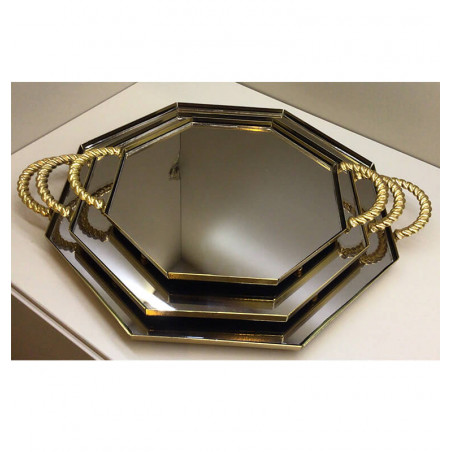 Plat octogonal miroir x 3 avec anses doré