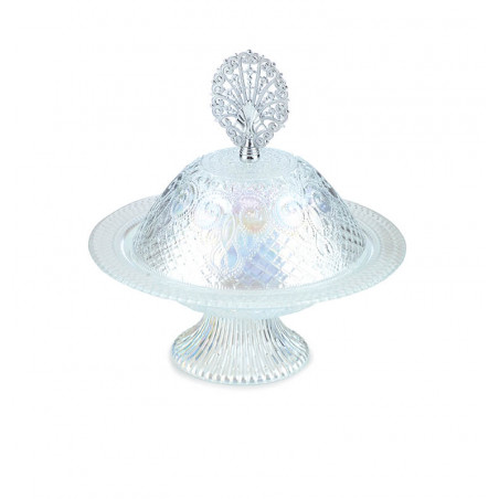 Plateau de présentation en verre sur pied 23cm + couvercle
