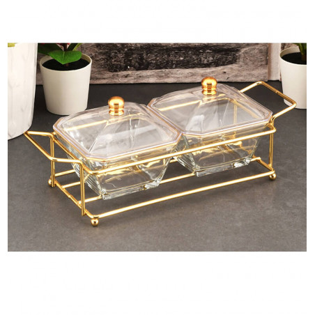 Coupelle x 2 en verre + couvercle avec support en or