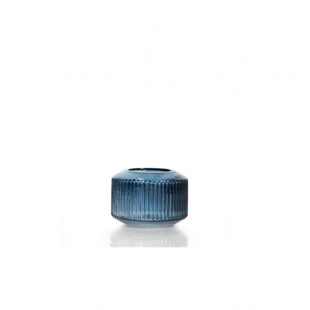 Vase déco en verre strié bleu 8cm