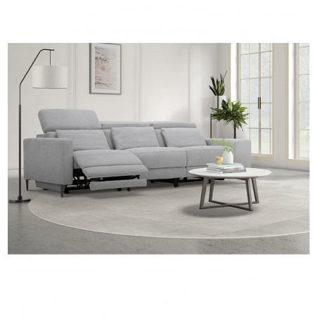 Canapé 3 places en tissu gris clair + mécanisme électrique