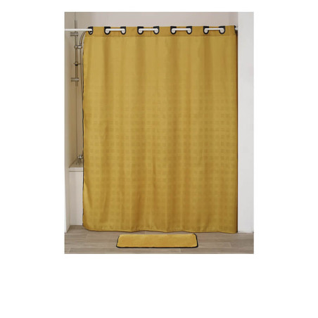 Rideau de douche jaune ocre 180 x 200 cm avec anneaux Intégrés