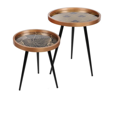 Set de 2 tables d'appoint design en verre et métal