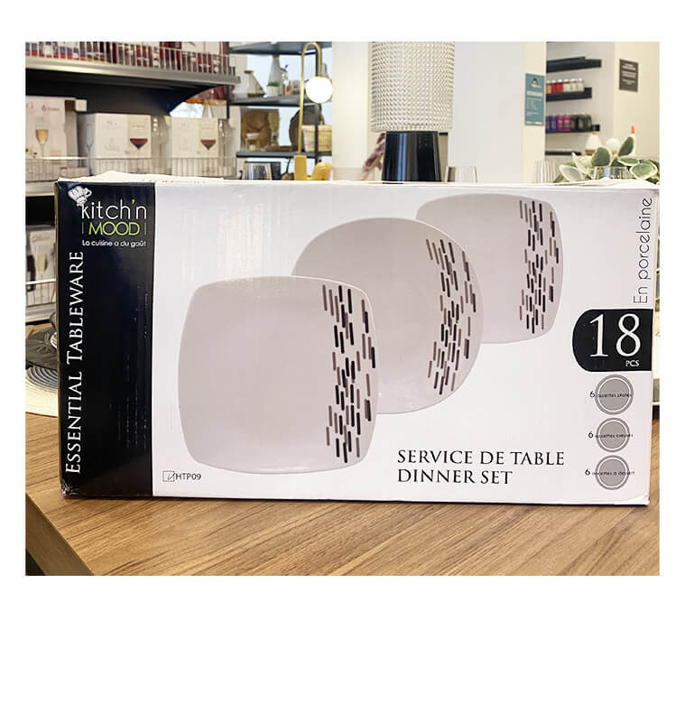 Coffret d'assiettes blanc et noir en porcelaine - 18 pièces | Assiettes & coffrets d'assiettes | 28 000 FCFA , dakar, Sénégal