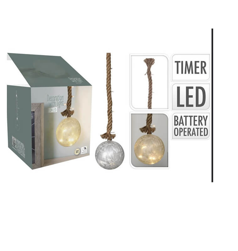 Boule lumineuse 24 LED en verre fumé avec corde en jute |Luminaires de Noël |10 800 FCFA ,Dakar, Sénégal