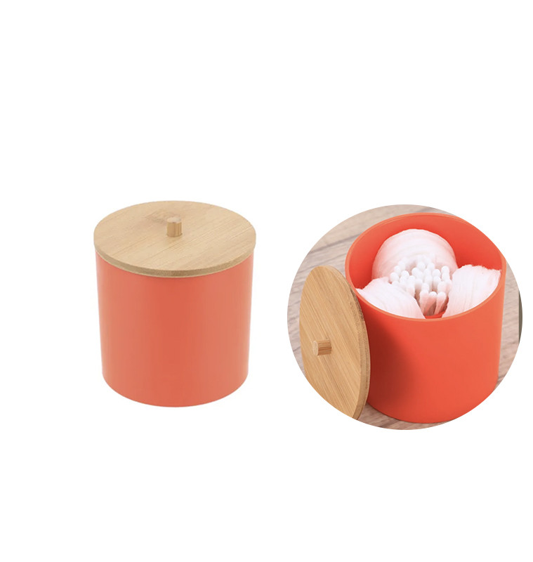 Boite à coton et coton-tiges en PP orange et bambou | Accessoires salle de bain | 3 600 FCFA , dakar, Sénégal