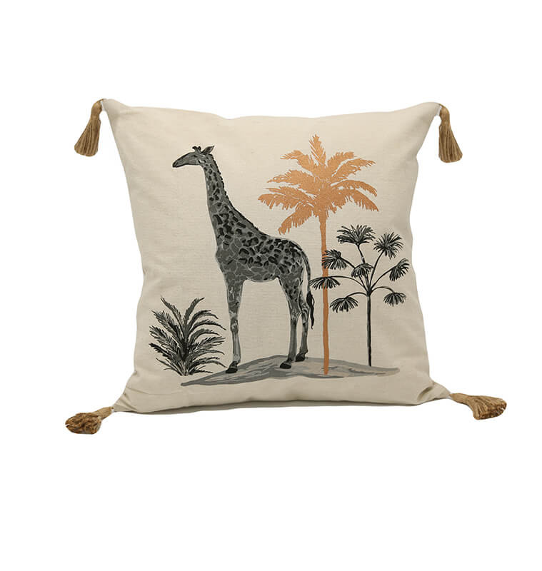 Coussin déco avec pompons à motif jungle "girafe", 45x45 cm | Coussins déco , Dakar, Sénégal