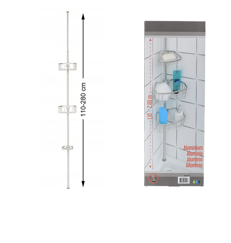 Colonne télescopique de douche à 3 paniers en aluminium ajustable 280 cm | Meubles & étagères salle de bain | 40 700 FCFA , d...