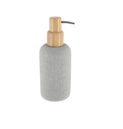 Distributeur à savon 340 ml en polyrésine rond et effet maille gris, pompe bambou | Accessoires salle de bain | 6 000 FCFA , ...