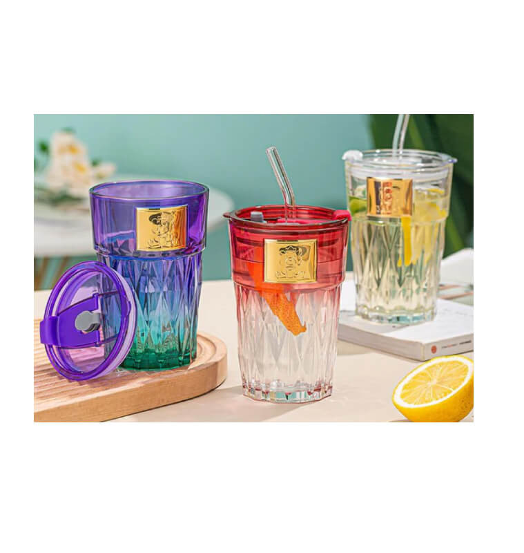 Verre 420 ml avec couvercle et paille en verre coloré | Verres & carafes | 2 200 CFA , dakar, Sénégal