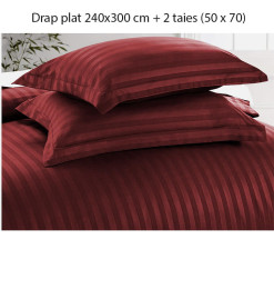 Parure de lit rouge bordeaux rayures en polyester (drap plat 240X300 cm +2 taies 50X70 + 5 cm)  | Linge de lit , Dakar, Sénégal