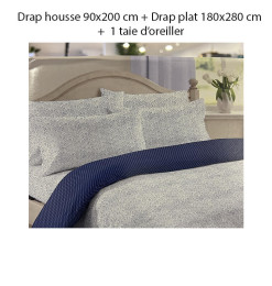 Parure de lit 1 personne,3 Pcs(drap housse, drap plat,1 taie) percale de coton 100% bleu, 70 fils | Linge de lit , Dakar, Sén...