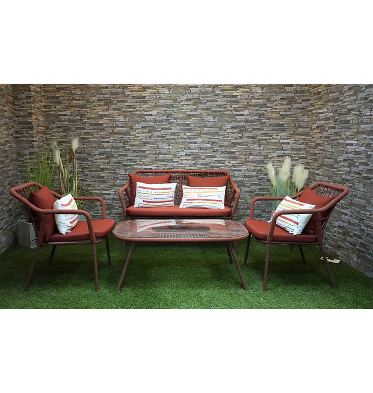 Salon de jardin rouge en métal et poly tissage 2+1+1 + table basse en verre | Salons de jardin | 568 000 FCFA , dakar, Sénégal