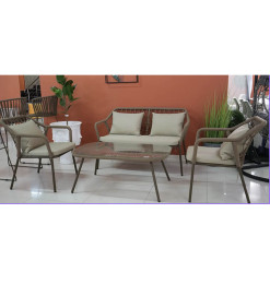 Salon de jardin taupe en métal tissage en poly ,2+1+1 + table basse en verre | Salons de jardin | 568 000 FCFA , dakar, Sénégal