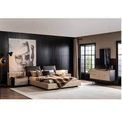 Chambre crème et noyer noir 180X200 + 2 chevets + coiffeuse + miroir | 2 100 000 FCFA , Dakar