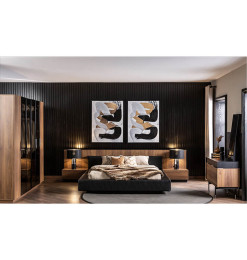 Chambre noir et marron 180X200 + 2 chevets + coiffeuse + miroir + armoire 6 portes | 3 360 000 FCFA , Dakar