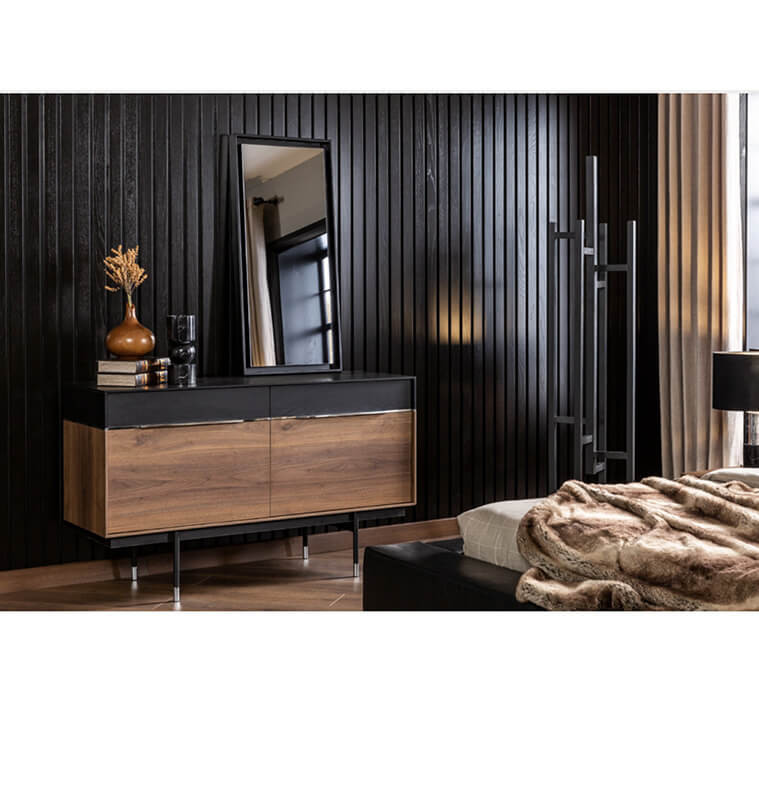 Chambre noir et marron 180X200 + 2 chevets + coiffeuse + miroir + armoire 6 portes | 3 360 000 FCFA , Dakar