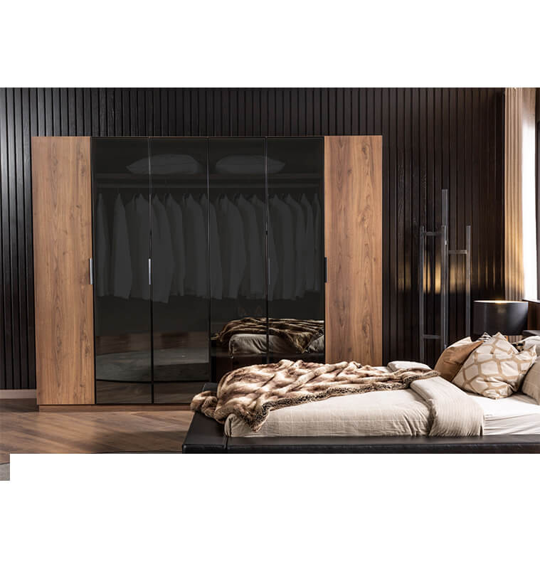 Chambre noir et marron 180X200 + 2 chevets + coiffeuse + miroir + armoire 6 portes | 3 360 000 FCFA , Dakar