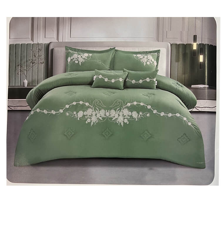 Couette 240x260 cm brodée vert 85GSM Filling 200GSM + 2 taies d'oreillers 50X70cm + 2 coussins 30X50 cm | Linge de lit , Daka...