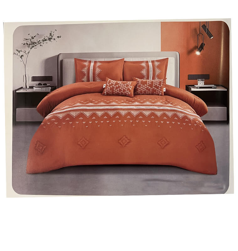 Couette 240x260 cm brodée orange 105GSM Filling 200GS + 2 taies d'oreillers 50X70cm + 2 coussins 30X50 cm | Linge de lit , Da...