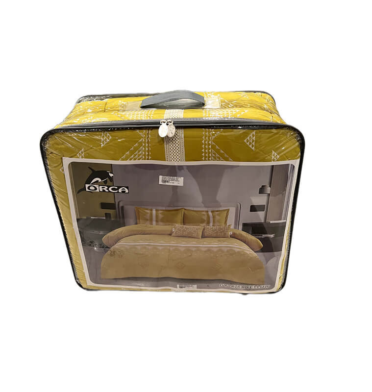 Couette 240x260 cm brodée jaune 85GSM Filling 200GSM + 2 taies d'oreillers 50X70cm + 2 coussins 30X50 cm | Linge de lit , Dak...