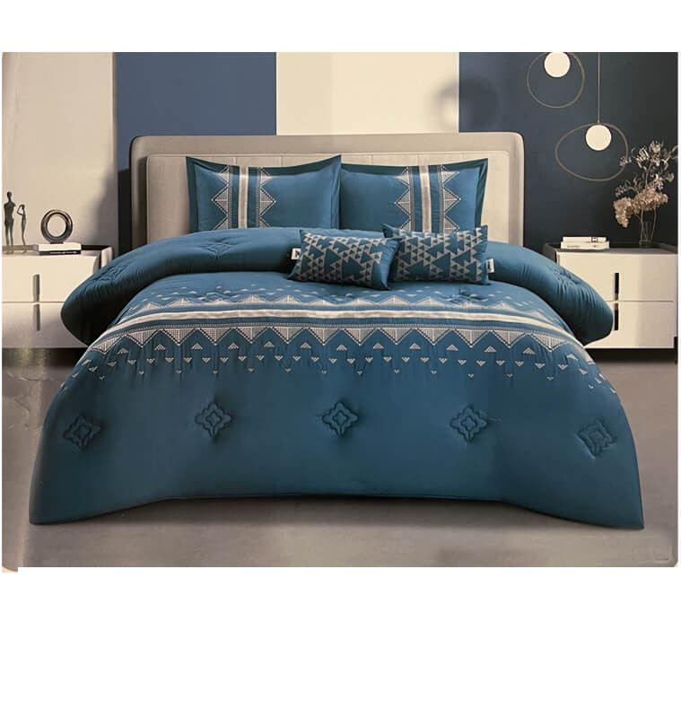 Couette 240x260 cm brodée bleu 85GSM Filling 200GSM + 2 taies d'oreillers 50X70cm + 2 coussins 30X50 cm | Linge de lit , Daka...