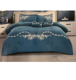 Couette 240x260 cm brodée bleu clair 85GSM Filling 200GSM + 2 taies d'oreillers 50X70cm + 2 coussins 30X50 cm | Linge de lit ...