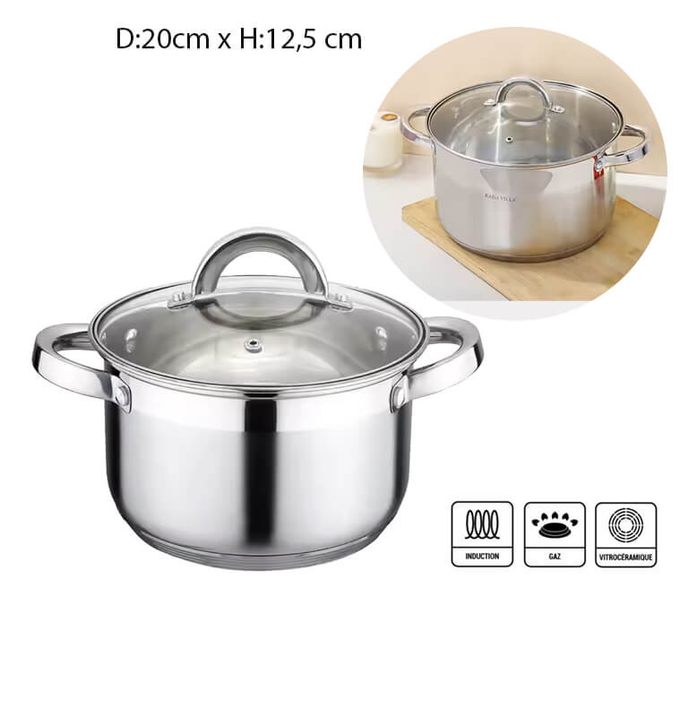 Casserole 20 cm en inox et couvercle en verre, 3.9L | Casseroles & faitouts | 16 900 FCFA , dakar, Sénégal