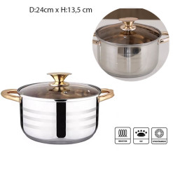 Casserole 24 en inox de haute qualité et couvercle en verre et doré | Casseroles & faitouts | 20 000 FCFA , dakar, Sénégal