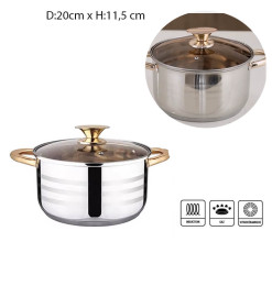 Casserole 20 cm en inox de haute qualité et couvercle en verre et doré | Casseroles & faitouts | 17 900 FCFA , dakar, Sénégal