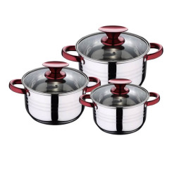 Coffret casseroles 3 Pcs en Inox et couvercle verre, poignée rouge | Batteries de cuisine & coffrets  | 48 000 FCFA , dakar, ...