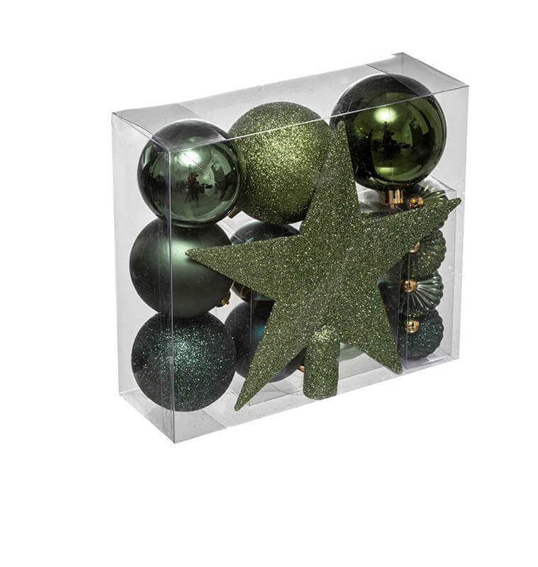 Coffret boules de Noël et cimier olive – Set de 18 |Boules de Noël |7 700 FCFA ,Dakar, Sénégal