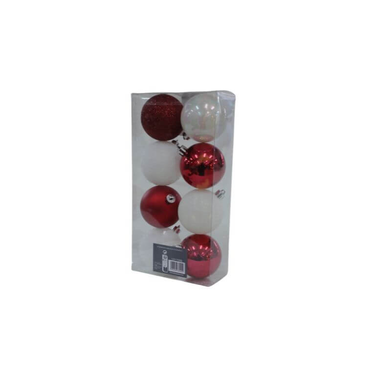 Boule de Noël rouge et blanche 7 cm - Lot de 8 |Boules de Noël |4 900 FCFA ,Dakar, Sénégal