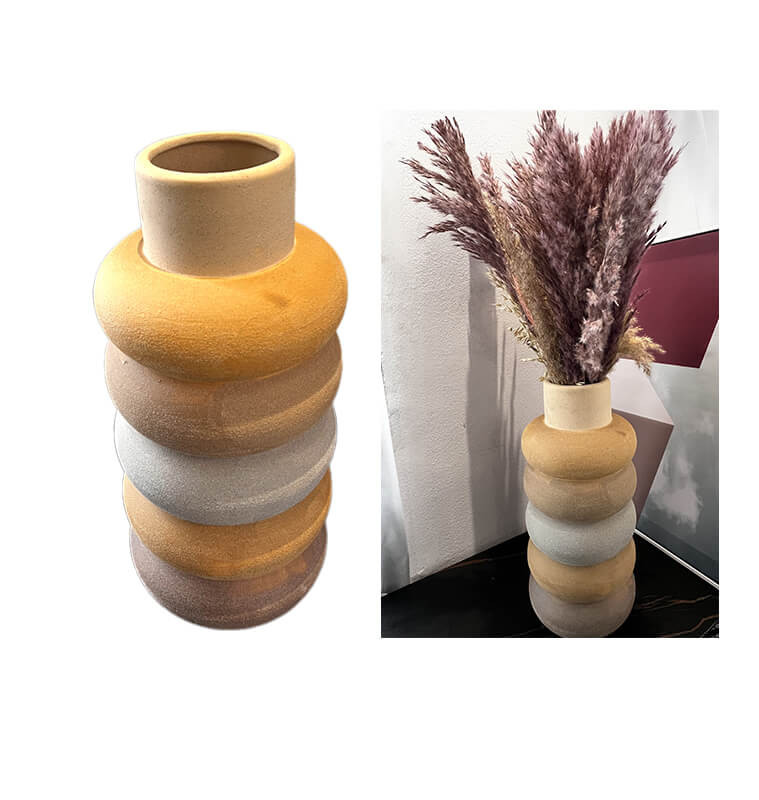 Vase déco cylindrique en céramique ocre gris et crème, 20X20X42 cm | Vases déco , Dakar, Sénégal