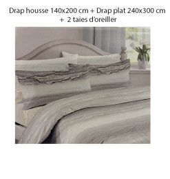 Parure de lit 2 personnes, 4 Pcs(drap housse, drap plat + 2 taies) en percale de coton 100% beige et marron, 70 fils | Linge ...