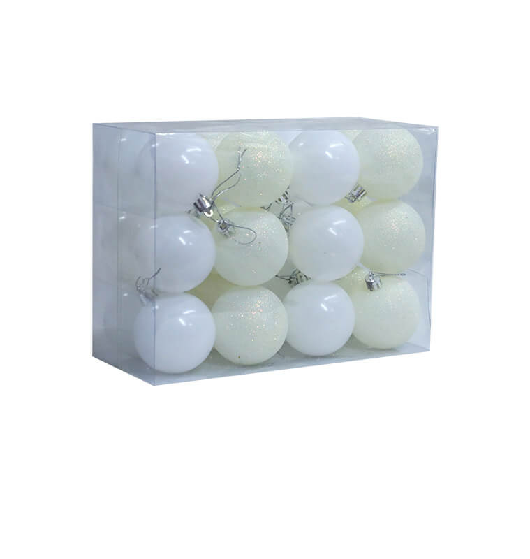 Boule de Noël blanche pailletée et lisse 6 cm en PVC - Lot de 24 |Boules de Noël |4 900 FCFA ,Dakar, Sénégal