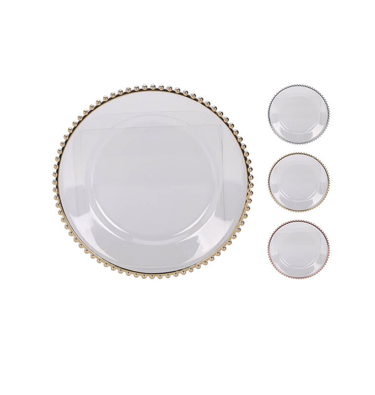 Assiette de présentation blanche avec bord doré en plastique, 33 cm | Assiettes de presentation | 3 200 CFA , dakar, Sénégal
