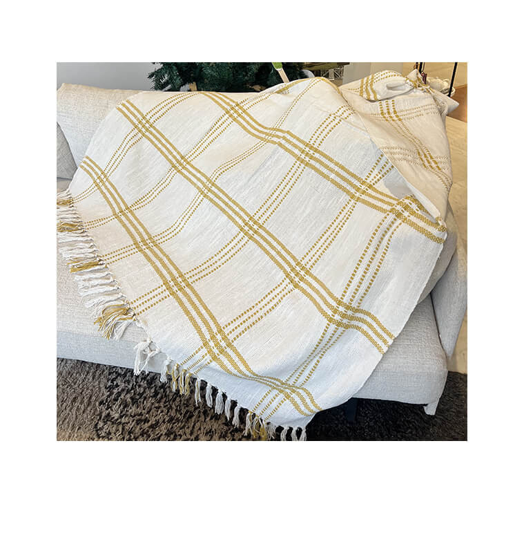 Plaid en coton 100% jaune et crème, avec frange 125X150 cm | Plaids & jetés , Dakar, Sénégal