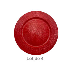 Assiette de présentation rouge pailletée en plastique, 33 cm - Lot de 4