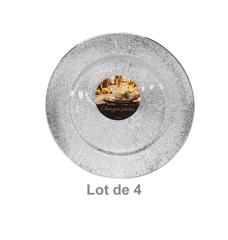 Assiette de présentation argentée pailletée en plastique, 33 cm - Lot de 4 | Assiettes de presentation | 8 100 CFA , dakar, S...