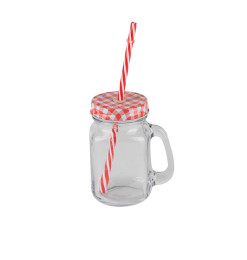 Mug en verre 420ml avec paille rouge blanc | Distributeurs de boisson & mugs avec paille | 1 200 FCFA , dakar, Sénégal