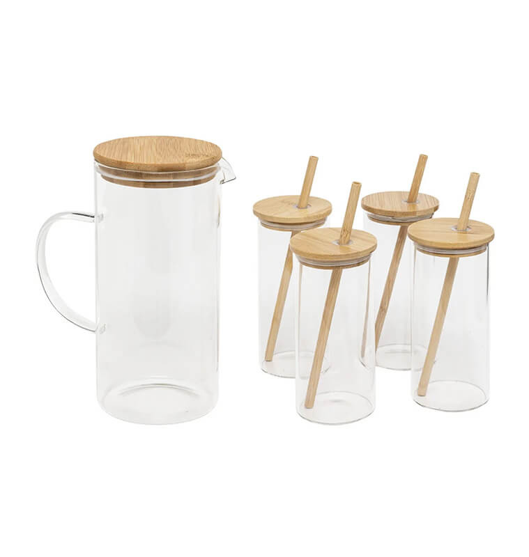 Coffret pichet + 4 verres avec pailles en verre et bambou | Verres & carafes | 15 500 FCFA , dakar, Sénégal