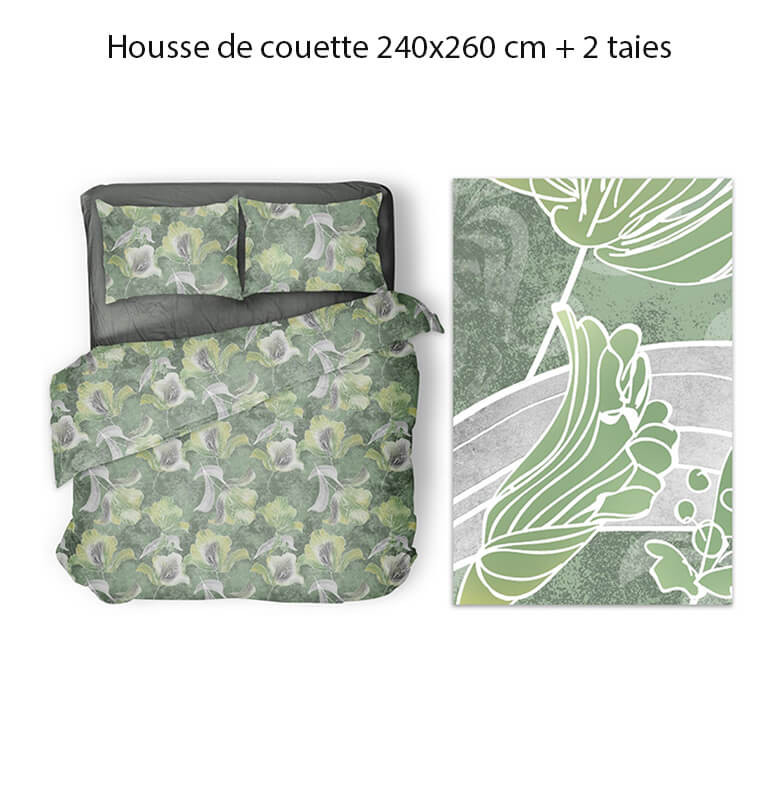 Housse de couette 240x260 cm en 100% percale coton 70 fils vert + 2 taies | Linge de lit , Dakar, Sénégal