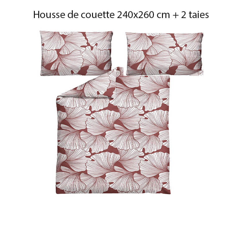 Housse de couette 240x260 cm en 100% percale coton 70 fils blanc et rouge à motif fleurs+ 2 taies | Linge de lit , Dakar, Sén...