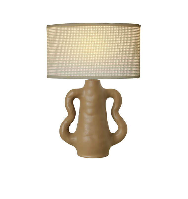 Lampe de table en céramique camel et abat-jour rotin, 44X21.5X61.5 cm | Lampes de table, lampes de chevet , Dakar, Sénégal