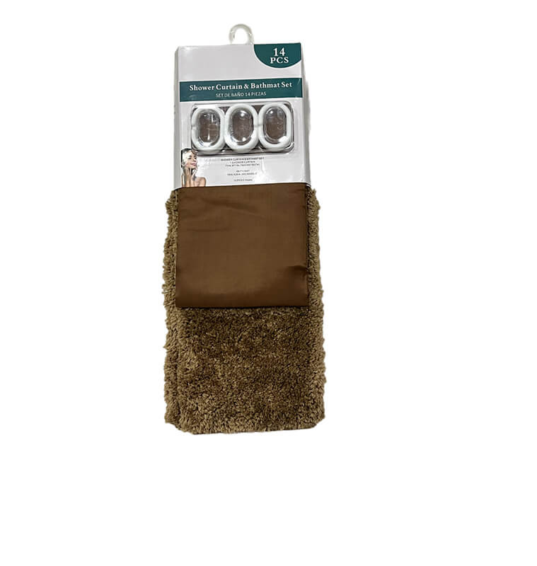 Rideau de douche marron 180x180 cm + 12 anneaux + Tapis de bain antidérapant 45x 65 cm | Accessoires salle de bain | 13 500 F...