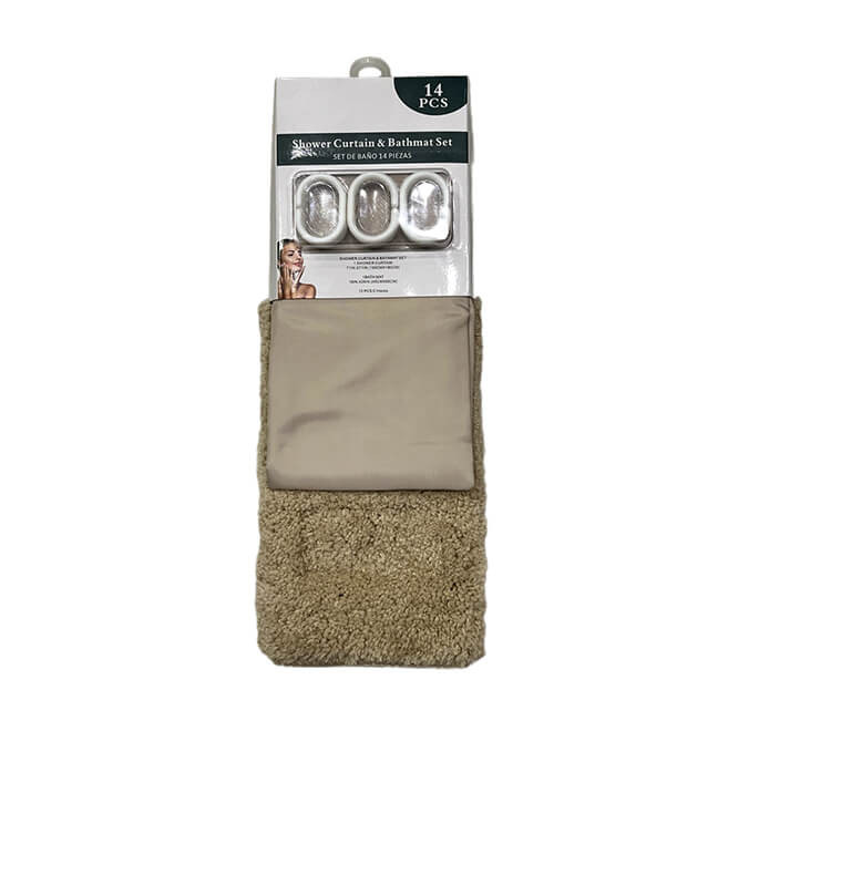 Rideau de douche beige 180x180 cm + 12 anneaux + Tapis de bain antidérapant 45x 65 cm | Accessoires salle de bain | 13 500 FC...