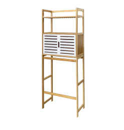 Armoire de rangement salle de bain sur pieds en bambou naturel et blanc, 60x26x157 cm | Meubles & étagères salle de bain | 59...