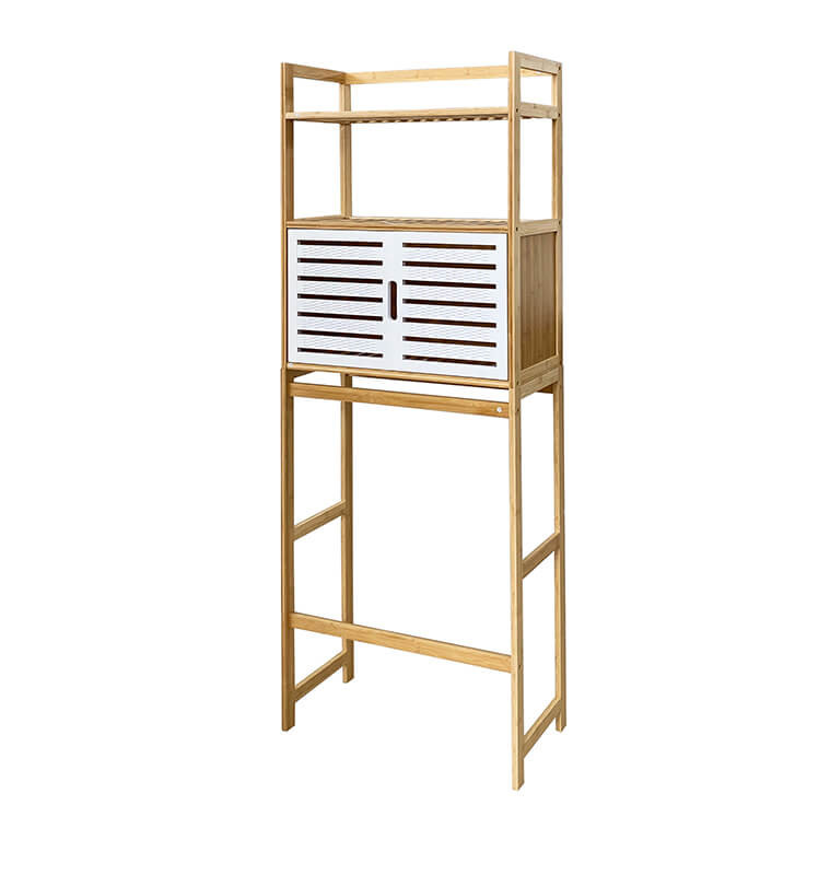 Armoire de rangement salle de bain sur pieds en bambou naturel et blanc, 60x26x157 cm | Meubles & étagères salle de bain | 59...